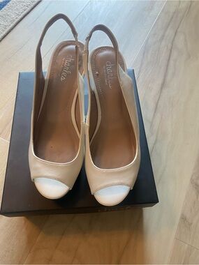 Charlies Cream & White Peep-Toe Slingback Heels